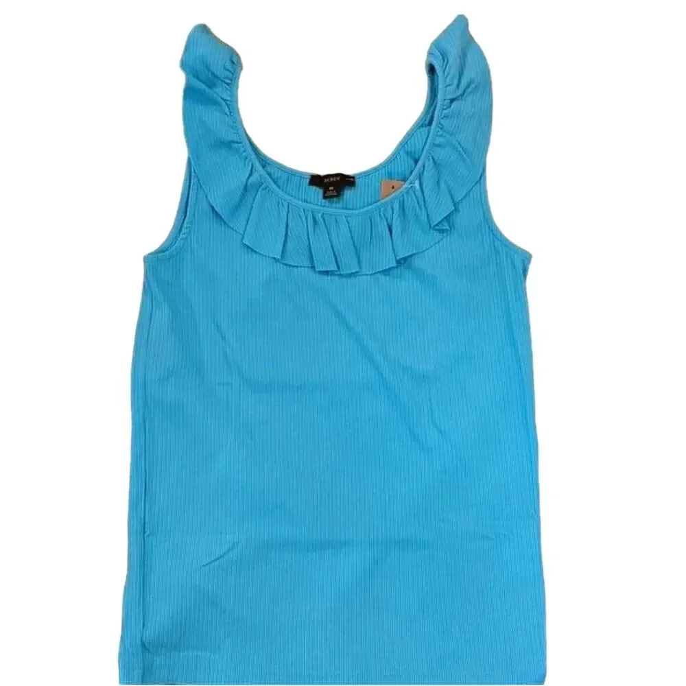 NWT J Crew Turquoise Ruffle-Neck Ribbed Tank Top
